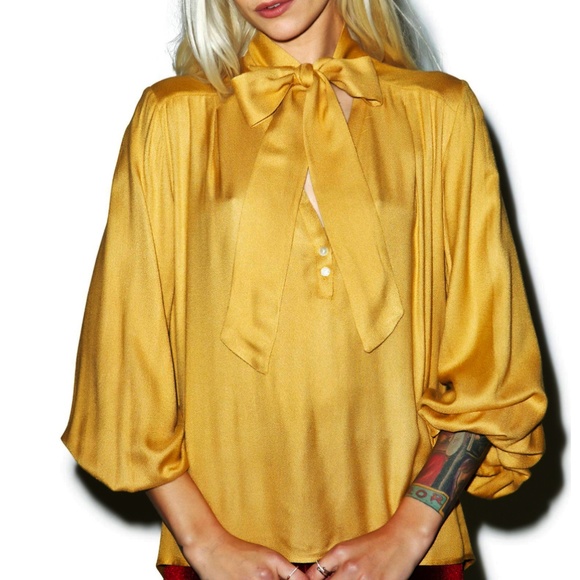 SUGARHIGH LOVEDSTONED Mustard Yellow Cher Blouse - Picture 1 of 6
